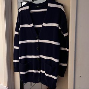 Forever 21 Oversized Navy Blue with White Stripes Cardigan